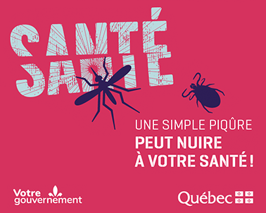 Dessin de moustique et de tique sur fond rouge, Une simple piqûre peut nuire à votre santé